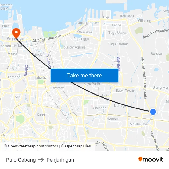 Pulo Gebang to Penjaringan map