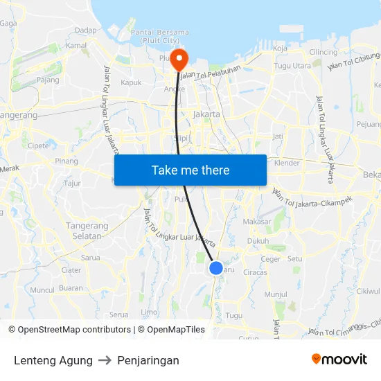 Lenteng Agung to Penjaringan map