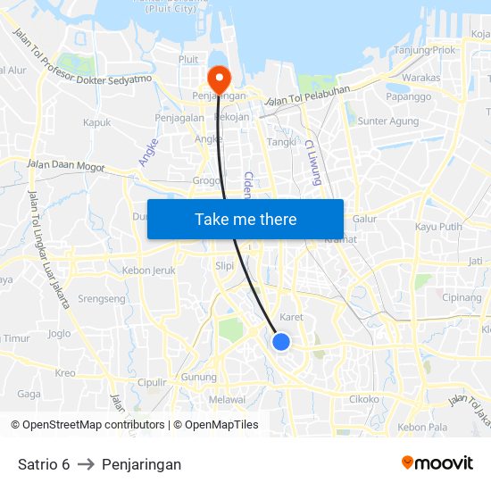 Satrio 6 to Penjaringan map