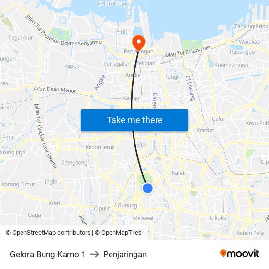 Gelora Bung Karno 1 to Penjaringan map
