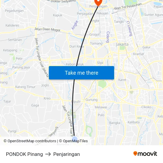 PONDOK Pinang to Penjaringan map