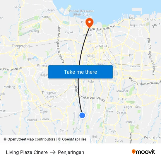 Living Plaza Cinere to Penjaringan map