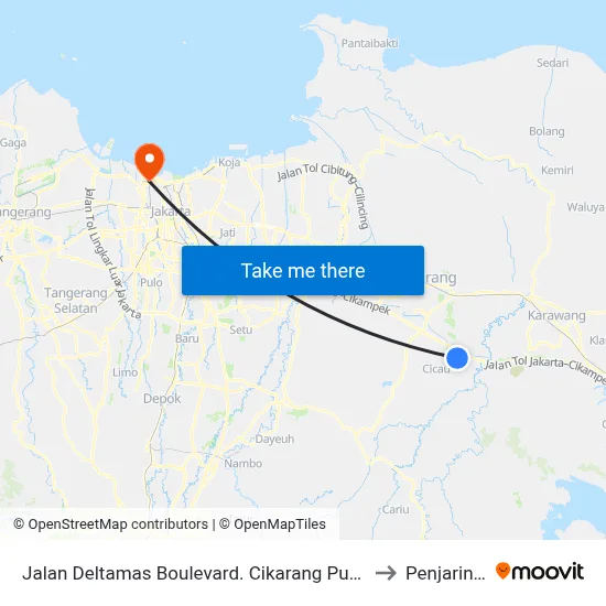 Jalan Deltamas Boulevard. Cikarang Pusat. Bekasi to Penjaringan map
