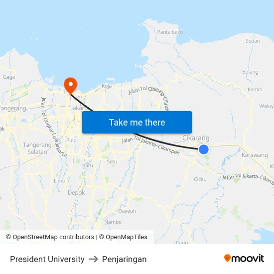 President University to Penjaringan map