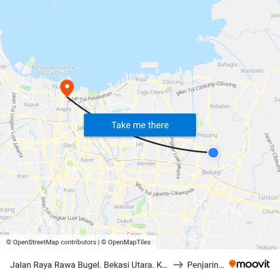 Jalan Raya Rawa Bugel. Bekasi Utara. Kota Bekasi to Penjaringan map