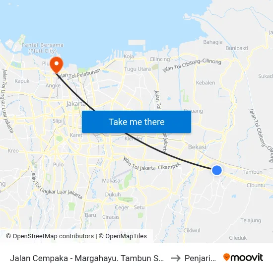 Jalan Cempaka - Margahayu. Tambun Selatan. Bekasi to Penjaringan map