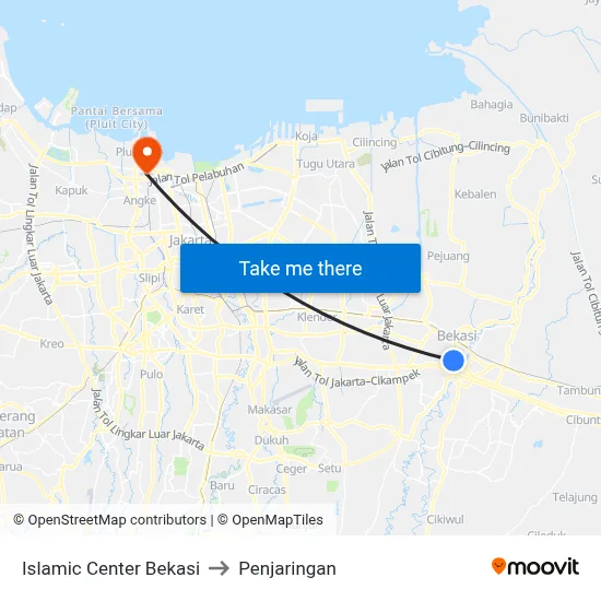 Islamic Center Bekasi to Penjaringan map