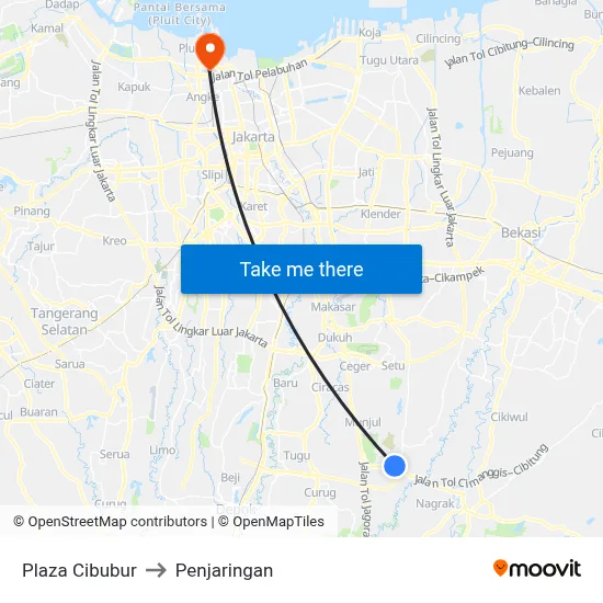 Plaza Cibubur to Penjaringan map