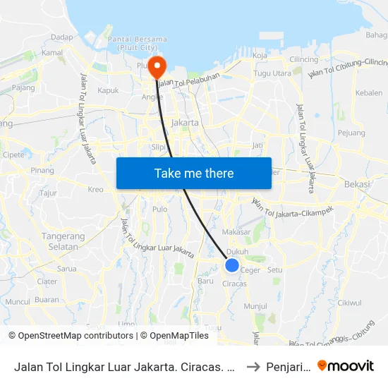 Jalan Tol Lingkar Luar Jakarta. Ciracas. Kota Jakarta Timur to Penjaringan map