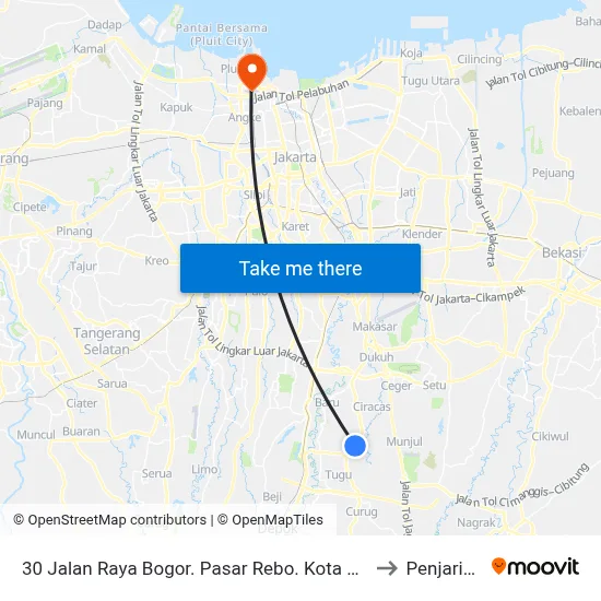 30 Jalan Raya Bogor. Pasar Rebo. Kota Jakarta Timur to Penjaringan map