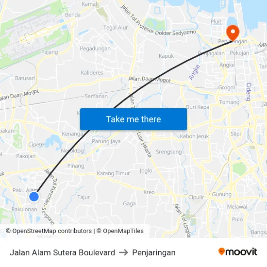 Jalan Alam Sutera Boulevard to Penjaringan map