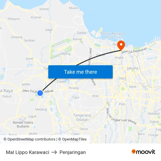 Mal Lippo Karawaci to Penjaringan map