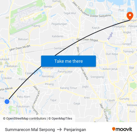 Summarecon Mal Serpong to Penjaringan map