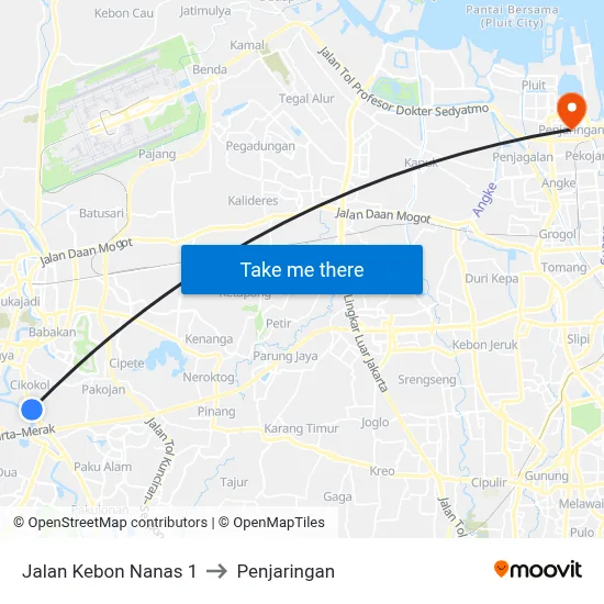 Jalan Kebon Nanas 1 to Penjaringan map