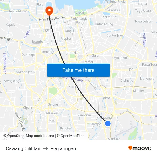 Cawang Cililitan to Penjaringan map