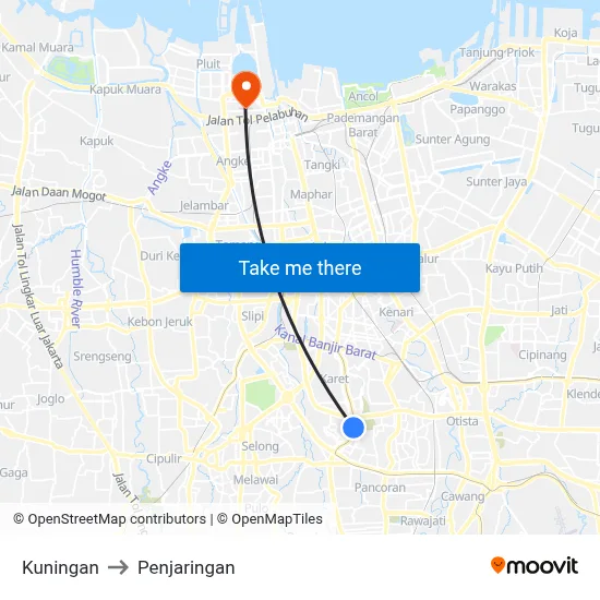 Kuningan to Penjaringan map