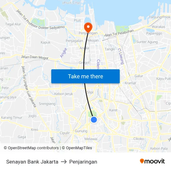 Senayan Bank Jakarta to Penjaringan map