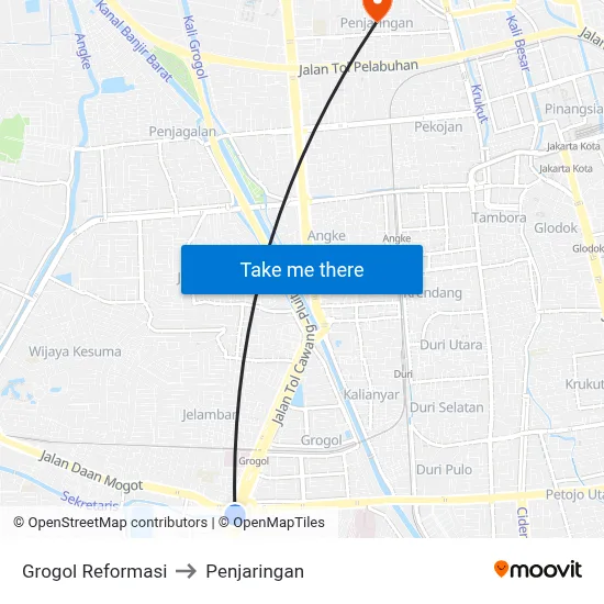 Grogol Reformasi to Penjaringan map