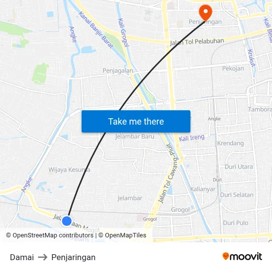 Damai to Penjaringan map