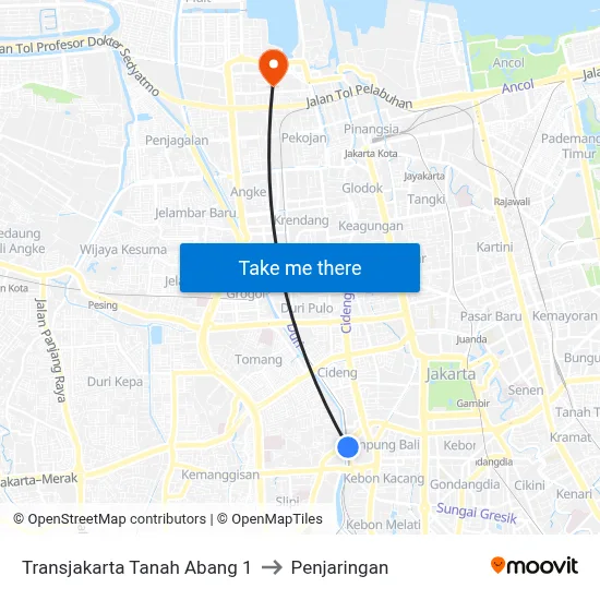 Transjakarta Tanah Abang 1 to Penjaringan map