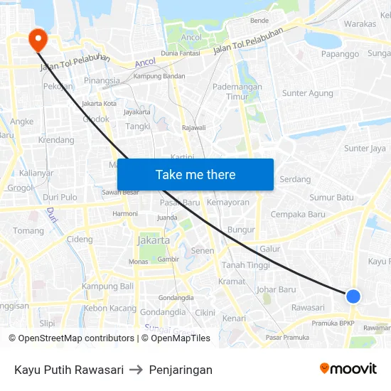 Kayu Putih Rawasari to Penjaringan map