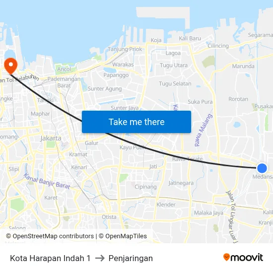 Kota Harapan Indah 1 to Penjaringan map