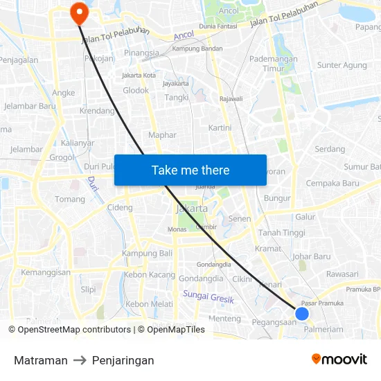 Matraman to Penjaringan map