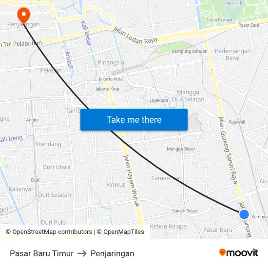 Pasar Baru Timur to Penjaringan map
