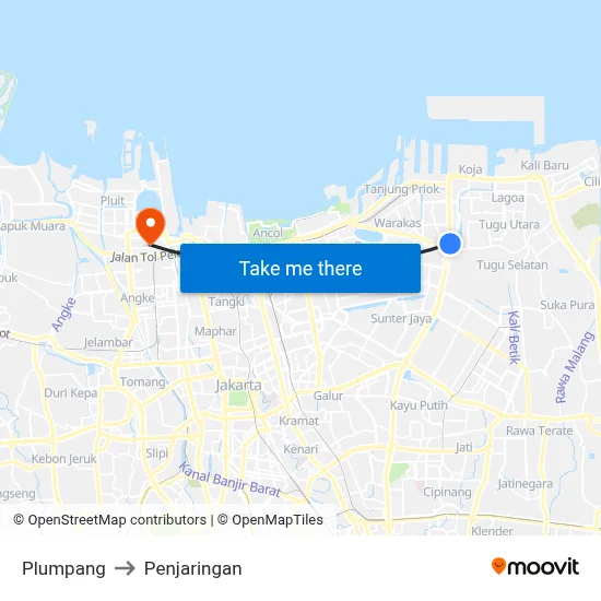 Plumpang to Penjaringan map