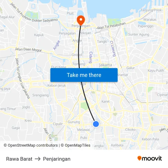 Rawa Barat to Penjaringan map
