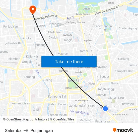 Salemba to Penjaringan map