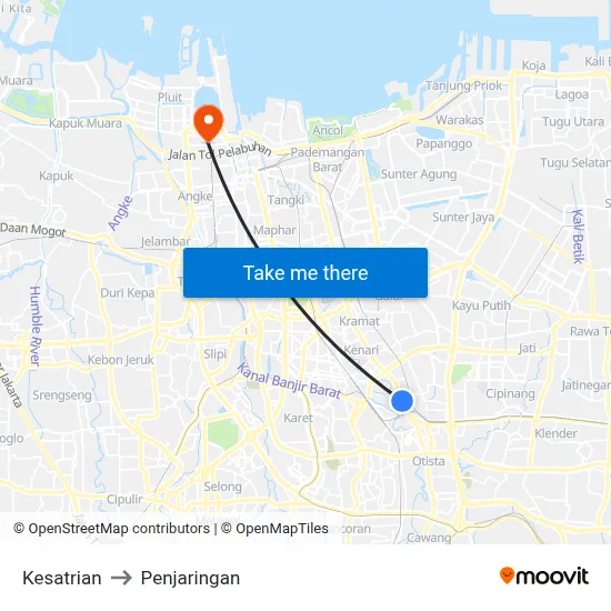 Kesatrian to Penjaringan map