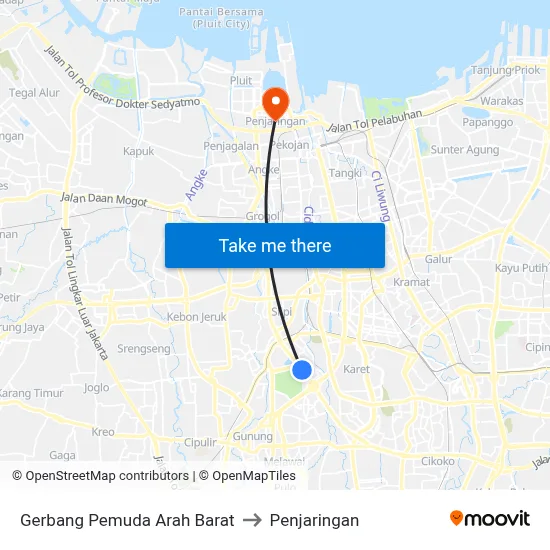Gerbang Pemuda Arah Barat to Penjaringan map