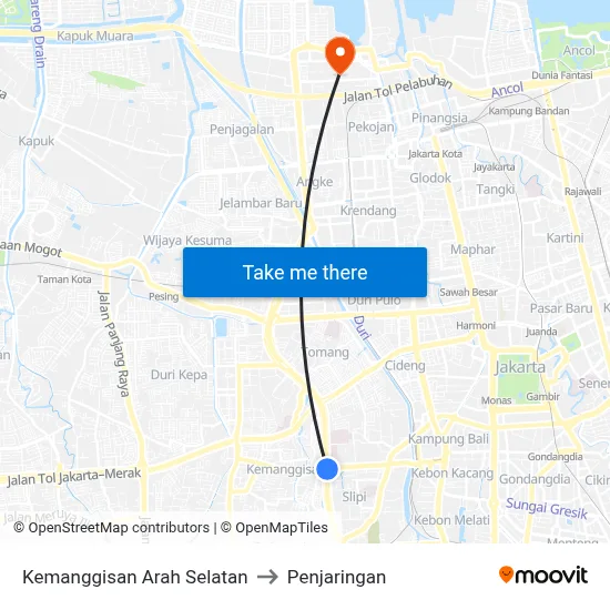 Kemanggisan Arah Selatan to Penjaringan map
