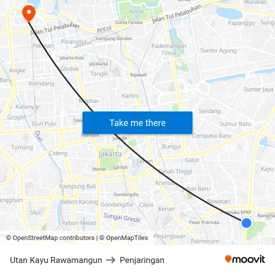 Utan Kayu Rawamangun to Penjaringan map