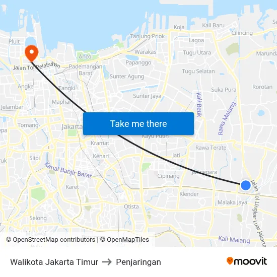 Walikota Jakarta Timur to Penjaringan map