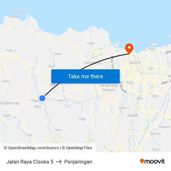 Jalan Raya Cisoka 5 to Penjaringan map