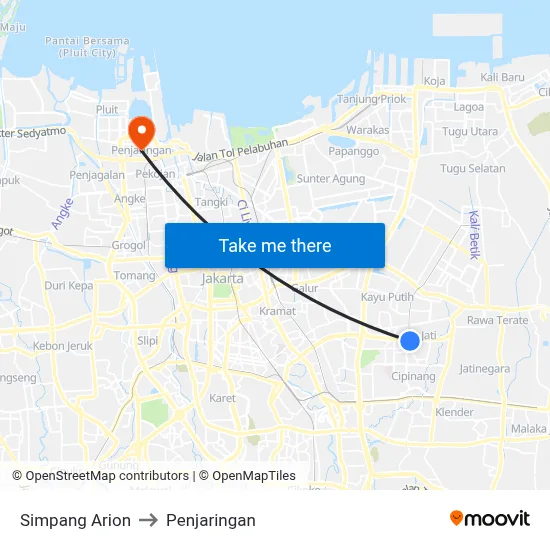Simpang Arion to Penjaringan map