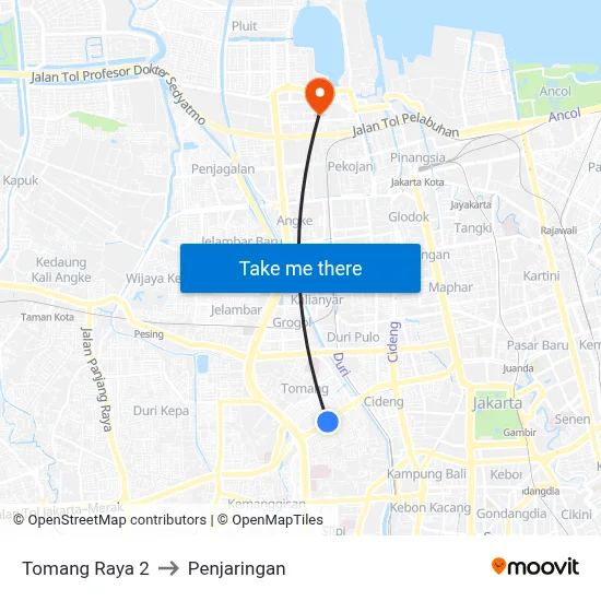 Tomang Raya 2 to Penjaringan map