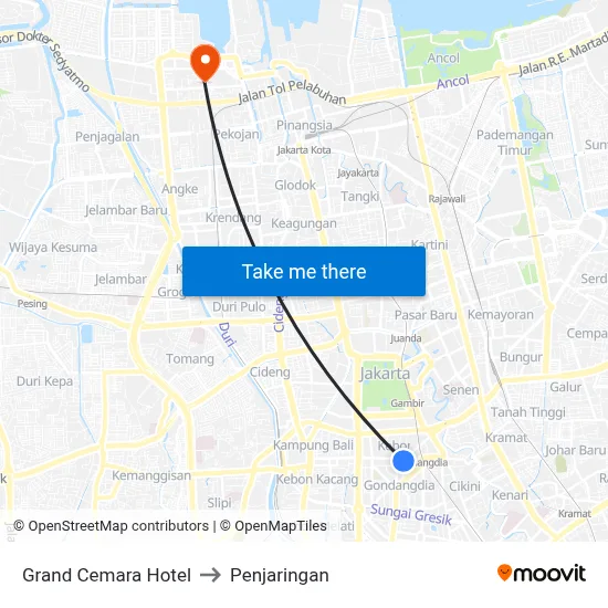 Grand Cemara Hotel to Penjaringan map