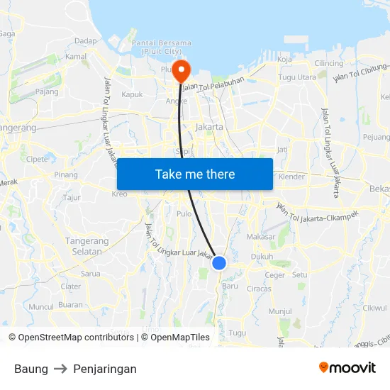 Baung to Penjaringan map