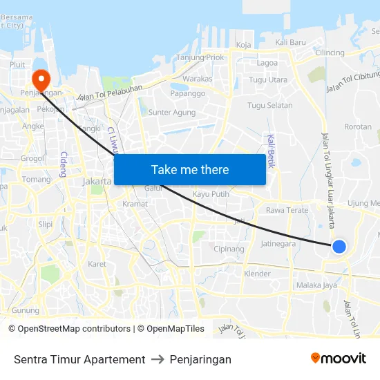 Sentra Timur Apartement to Penjaringan map