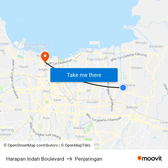 Harapan Indah Boulevard to Penjaringan map