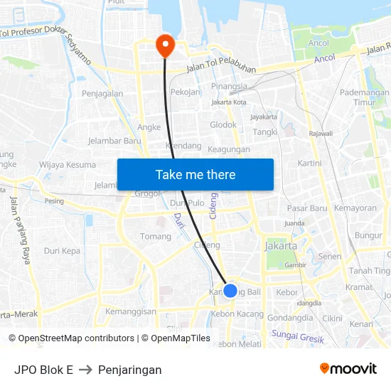 JPO Blok E to Penjaringan map