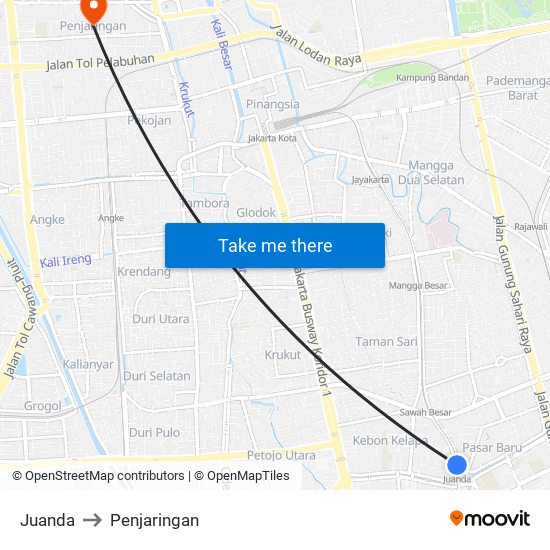 Juanda to Penjaringan map