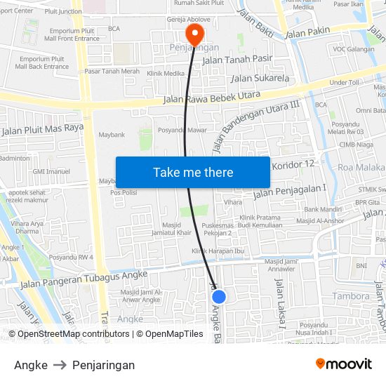 Angke to Penjaringan map