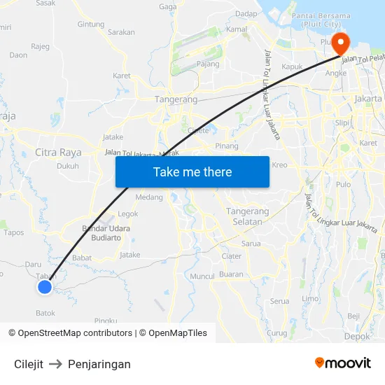 Cilejit to Penjaringan map