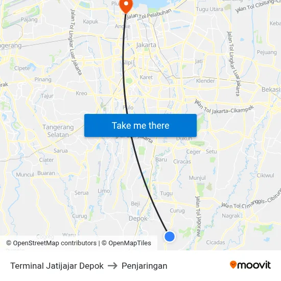 Terminal Jatijajar Depok to Penjaringan map