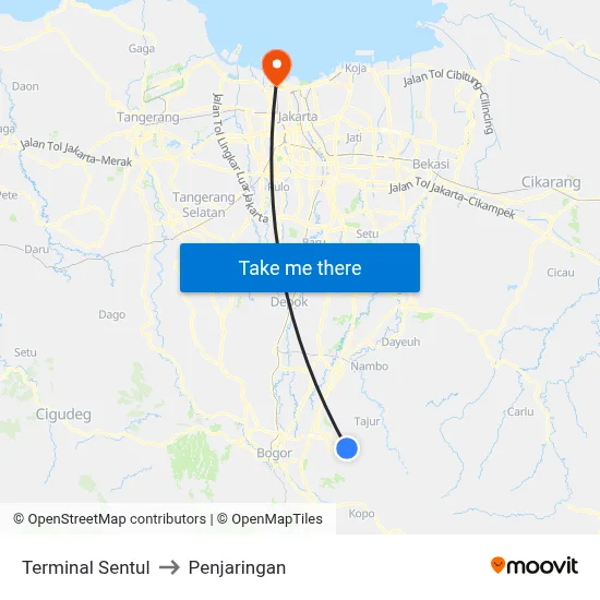 Terminal Sentul to Penjaringan map