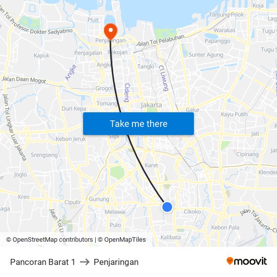 Pancoran Barat 1 to Penjaringan map